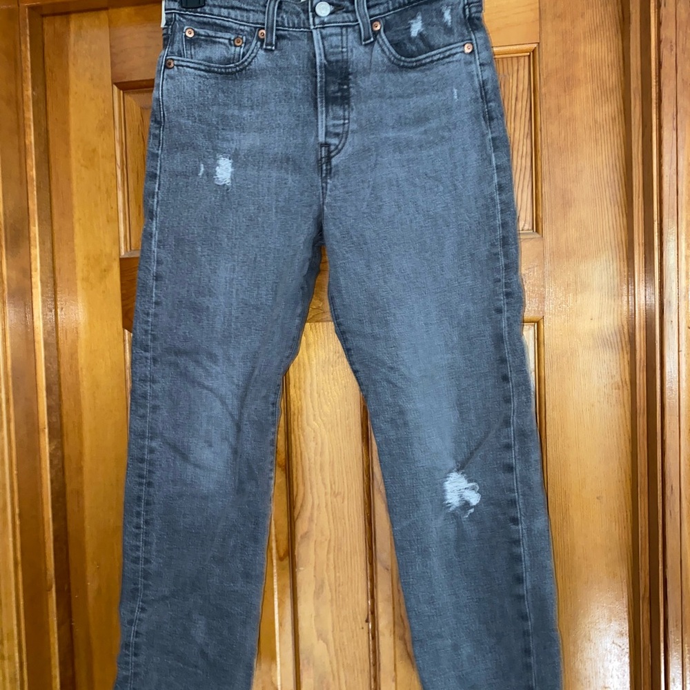 Levis Wedgie Straight Distressed Gray Jeans